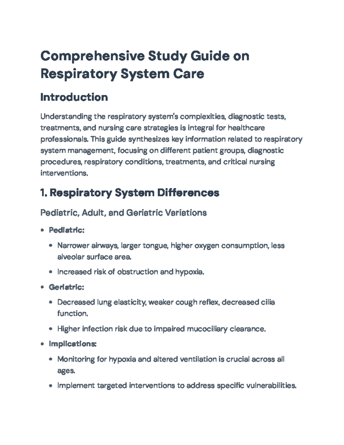 Comprehensive Study Guide for Respiratory System Care (Nursing ...