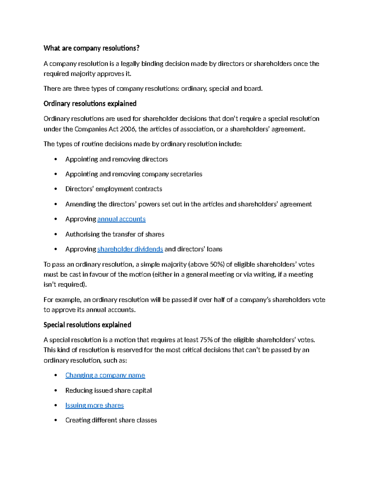 Understanding Company Resolutions: Types and Processes - Studocu