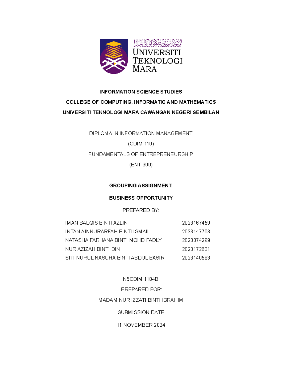 ENT300 Group Assignment: Business Opportunity Analysis & Insights - Studocu