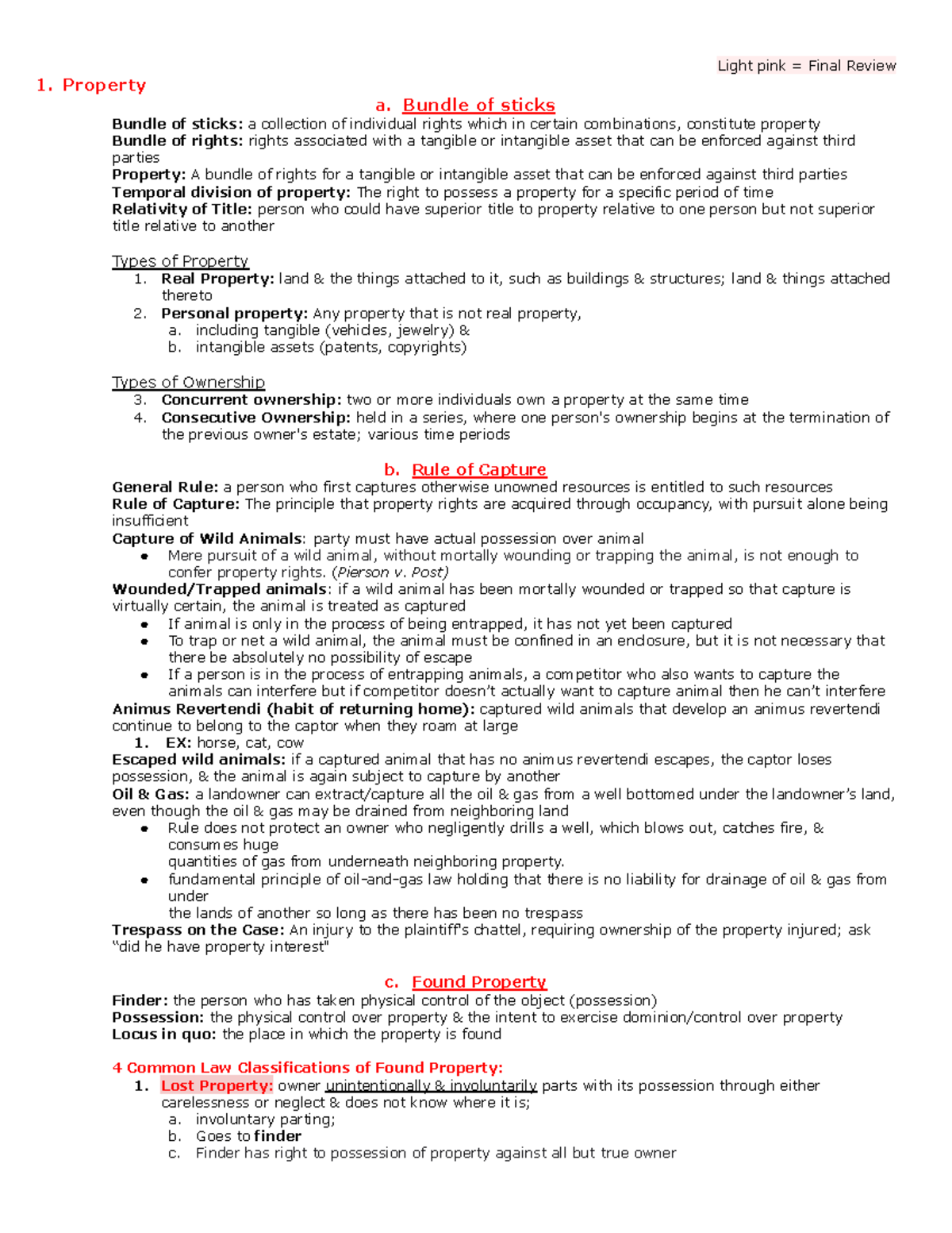 Final Review of Property Law Concepts (Course Code: LAW 101) - Studocu