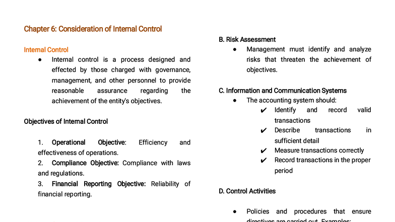 Auditheo CHAP6 - Internal Control & Risk Assessment Lecture Notes - Studocu