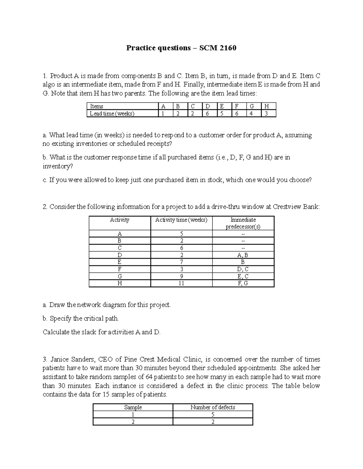 Practice Questions SCM 2160: Final Exam Review - Studocu