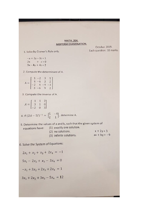 Math 204 Midterm and Solutions Winter 2023 - Math 204, Class test ...