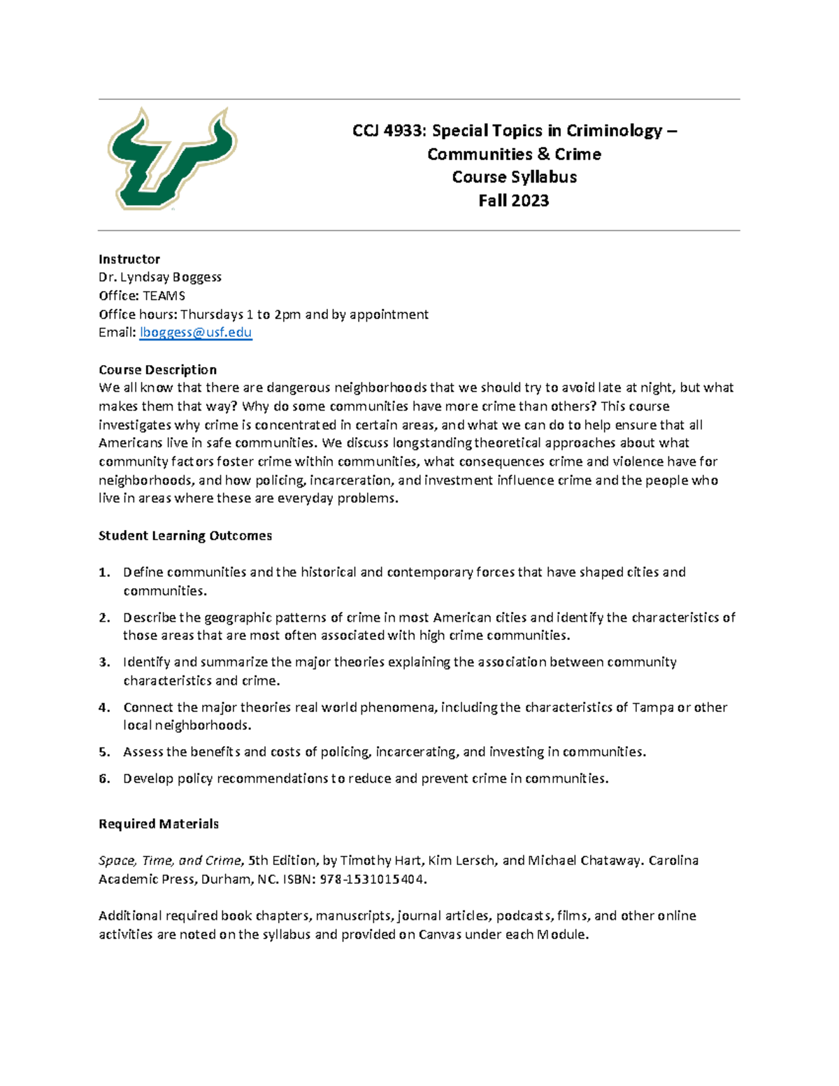 CCJ 4933 Communities and Crime Course Syllabus - Fall 2023 - Studocu