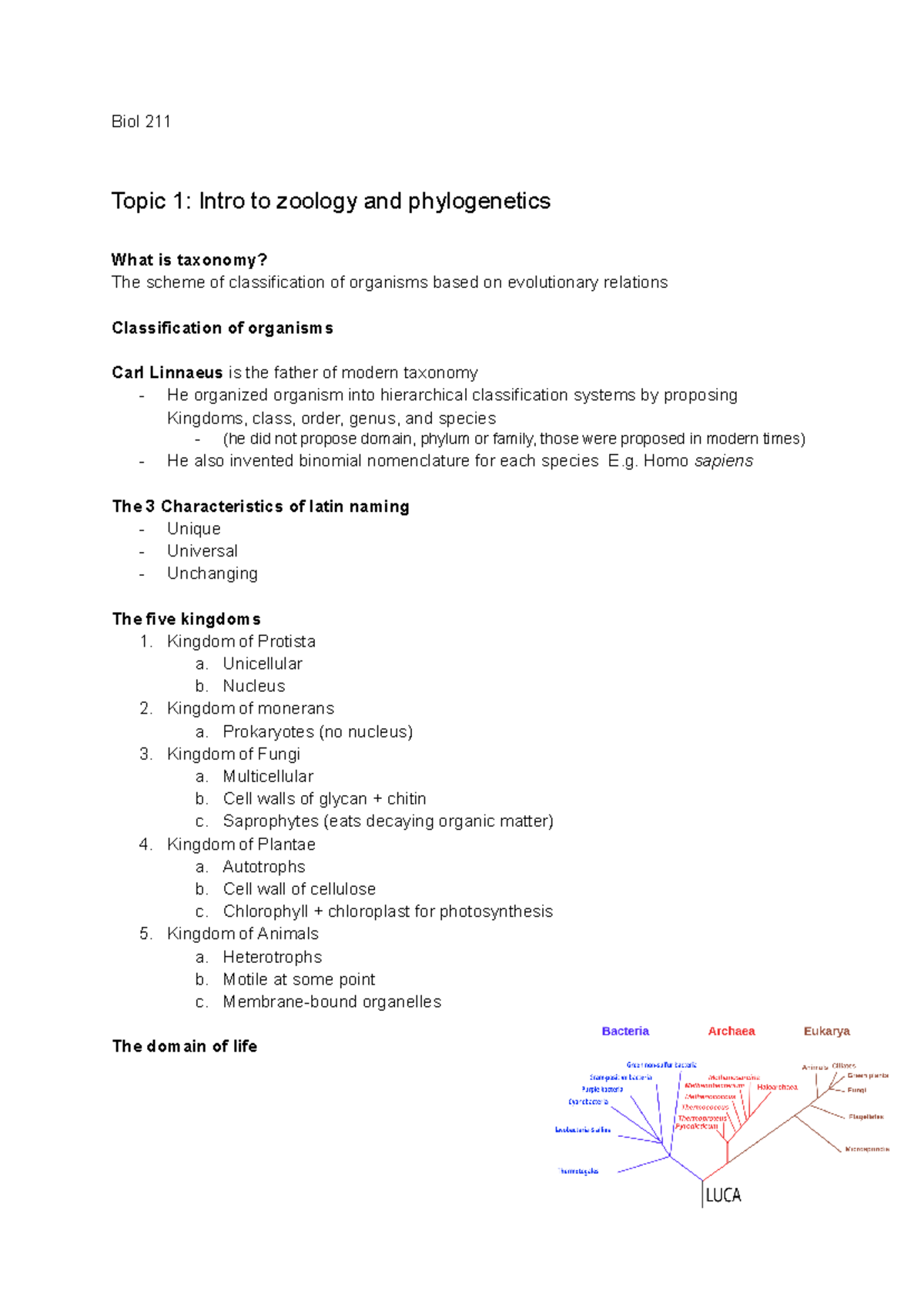 Biol 211 Topic 1-3 Summary for test 1 - Biol 211 Topic 1: Intro to ...