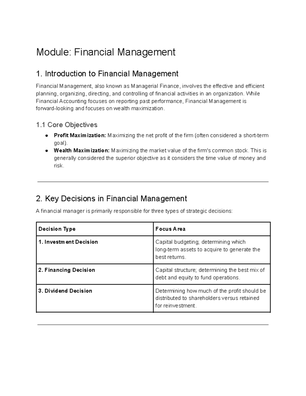 Module: Financial Management 1 - Key Concepts and Techniques - Studocu