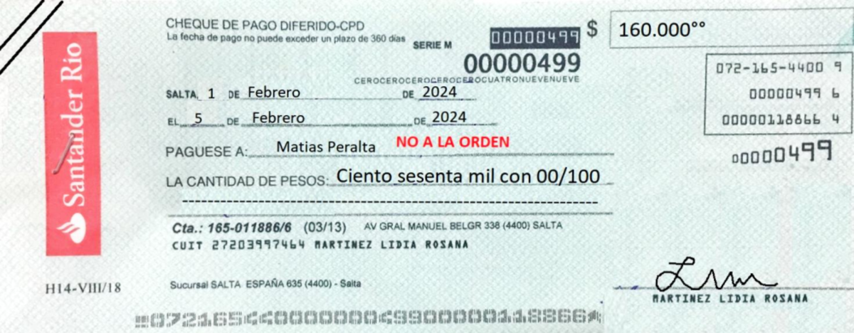 Cheque - Santander Rio CHEQUE DE PAGO DIFERIDO-CPD La fecha de pago no ...