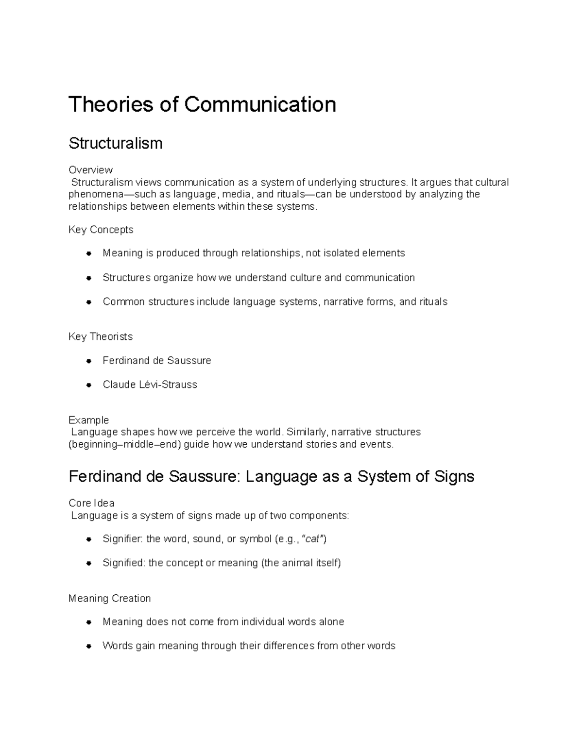 Lecture 3 Notes: Theories of Communication & Structuralism - Studocu