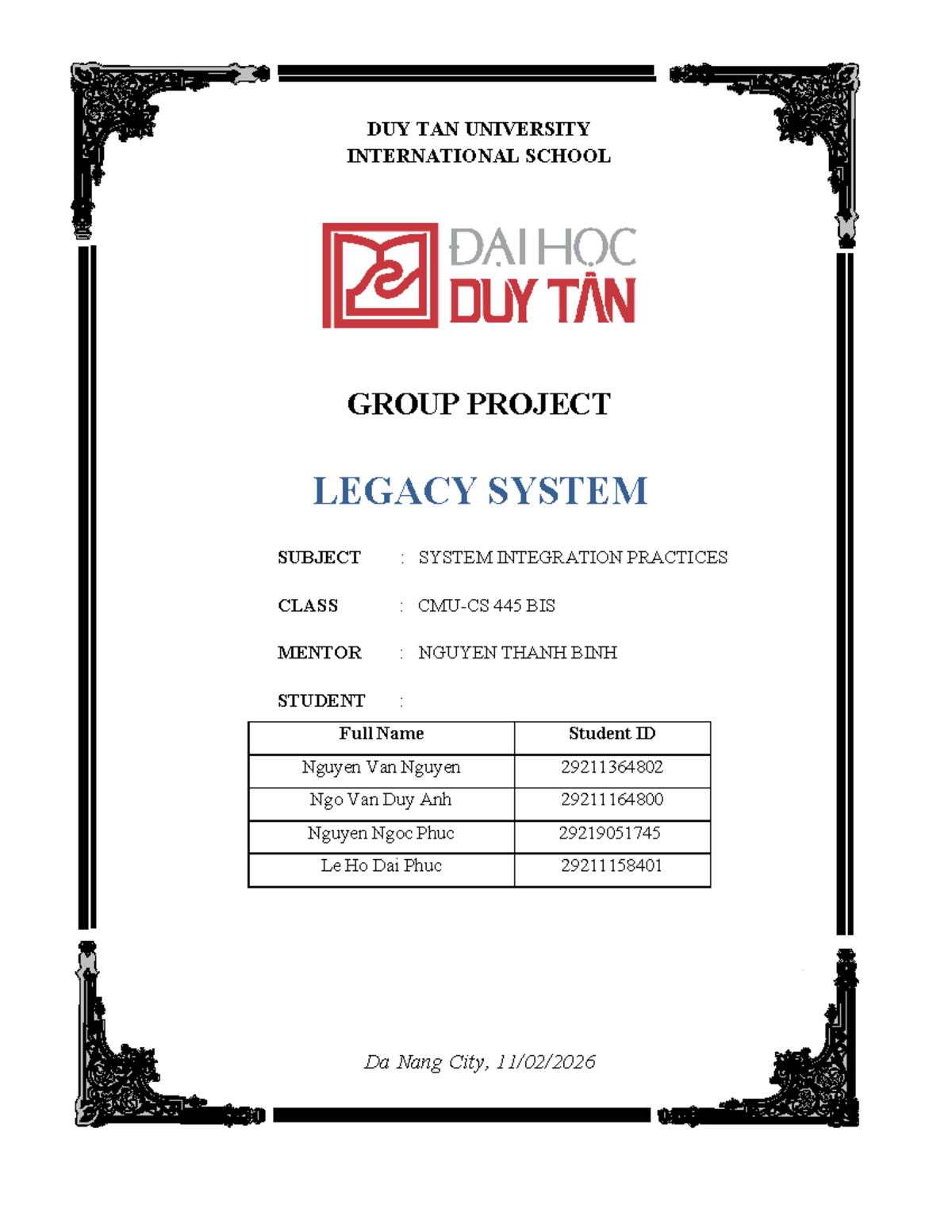 DUY TAN UNIVERSITY SYSTEM INTEGRATION PRACTICES GROUP PROJECT 445 BIS ...