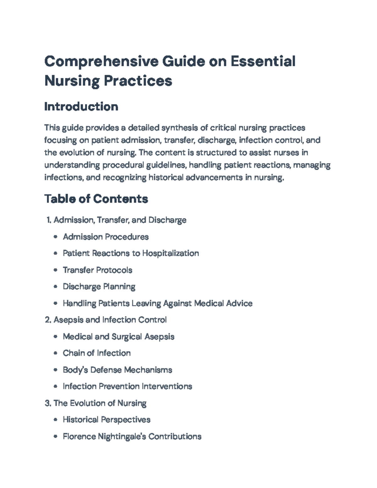 Nursing Practices Guide: Admission, Infection Control & Evolution (NUR ...