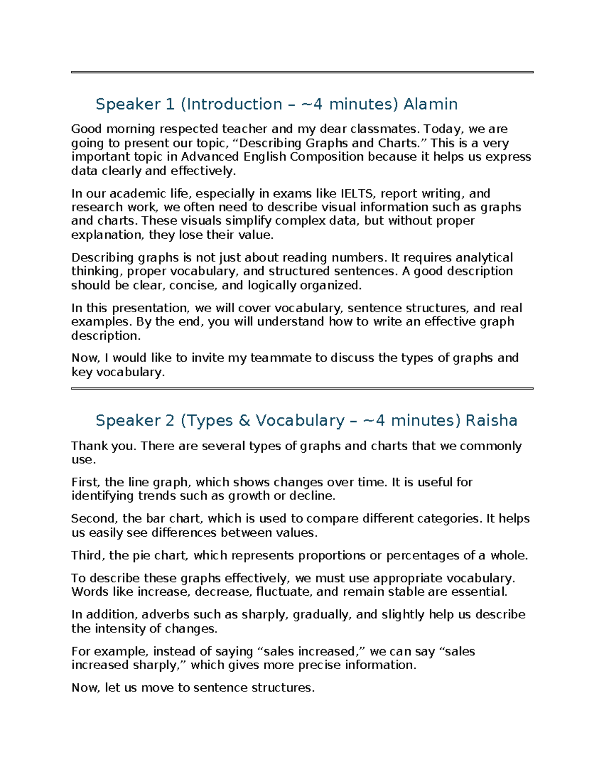 Advanced English Composition: Graphs Presentation Speech - Studocu