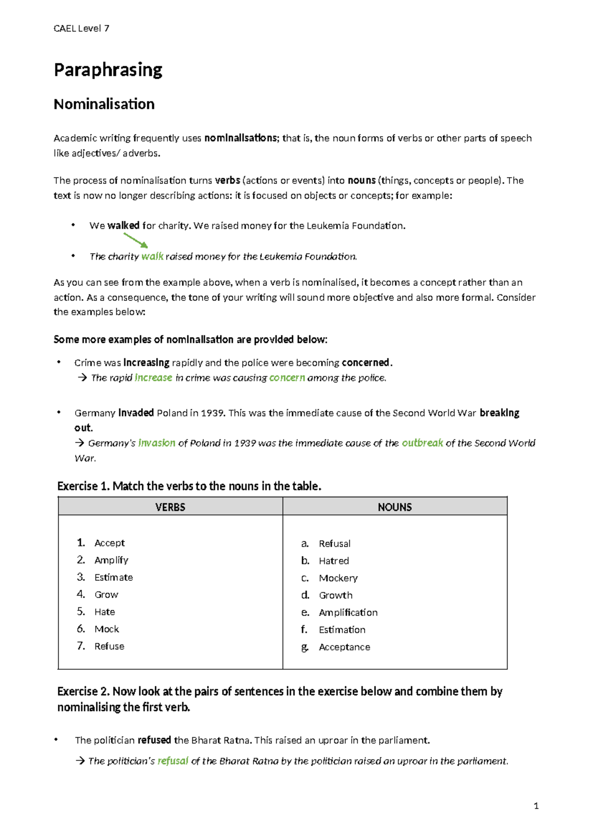 CAEL Level 7 Writing Test 1: Paraphrasing & Nominalisation Techniques ...