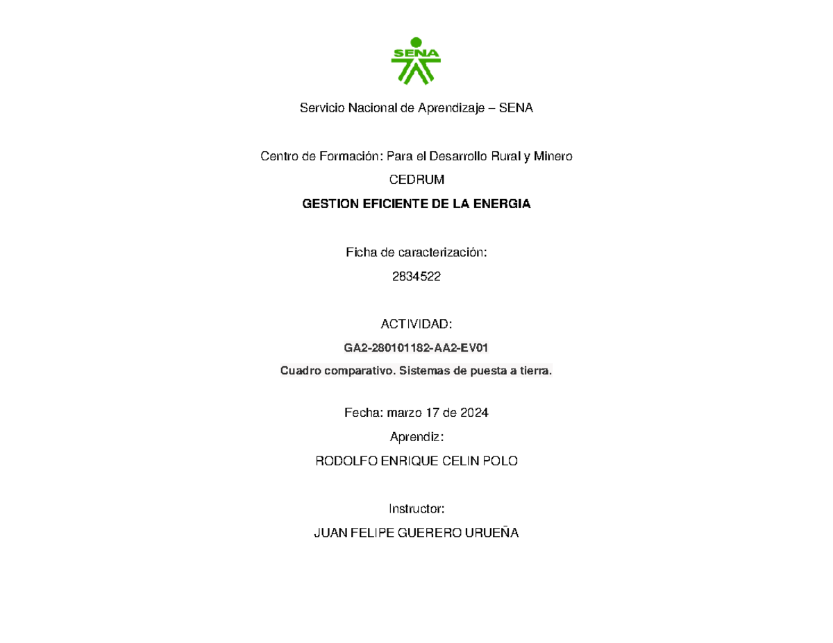 Cuadro Comparativo de Sistemas de Puesta a Tierra - GA2-280101182-AA2 ...