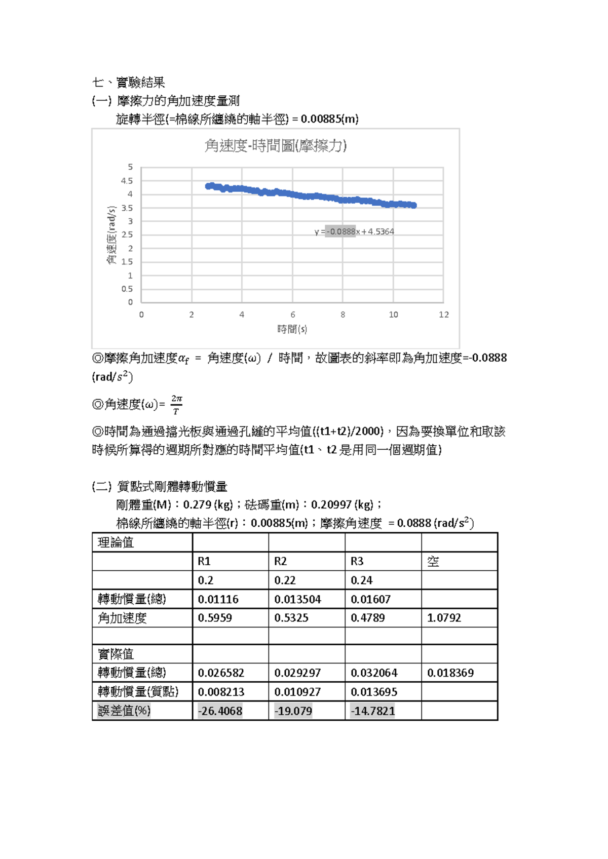實驗結報- 摩擦力與轉動慣量測量分析- Studocu