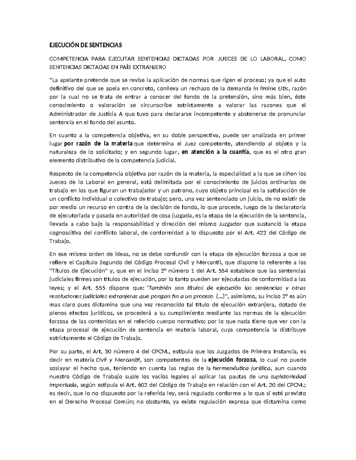 Ejecución de Sentencias en Materia Laboral: Análisis de Competencias ...
