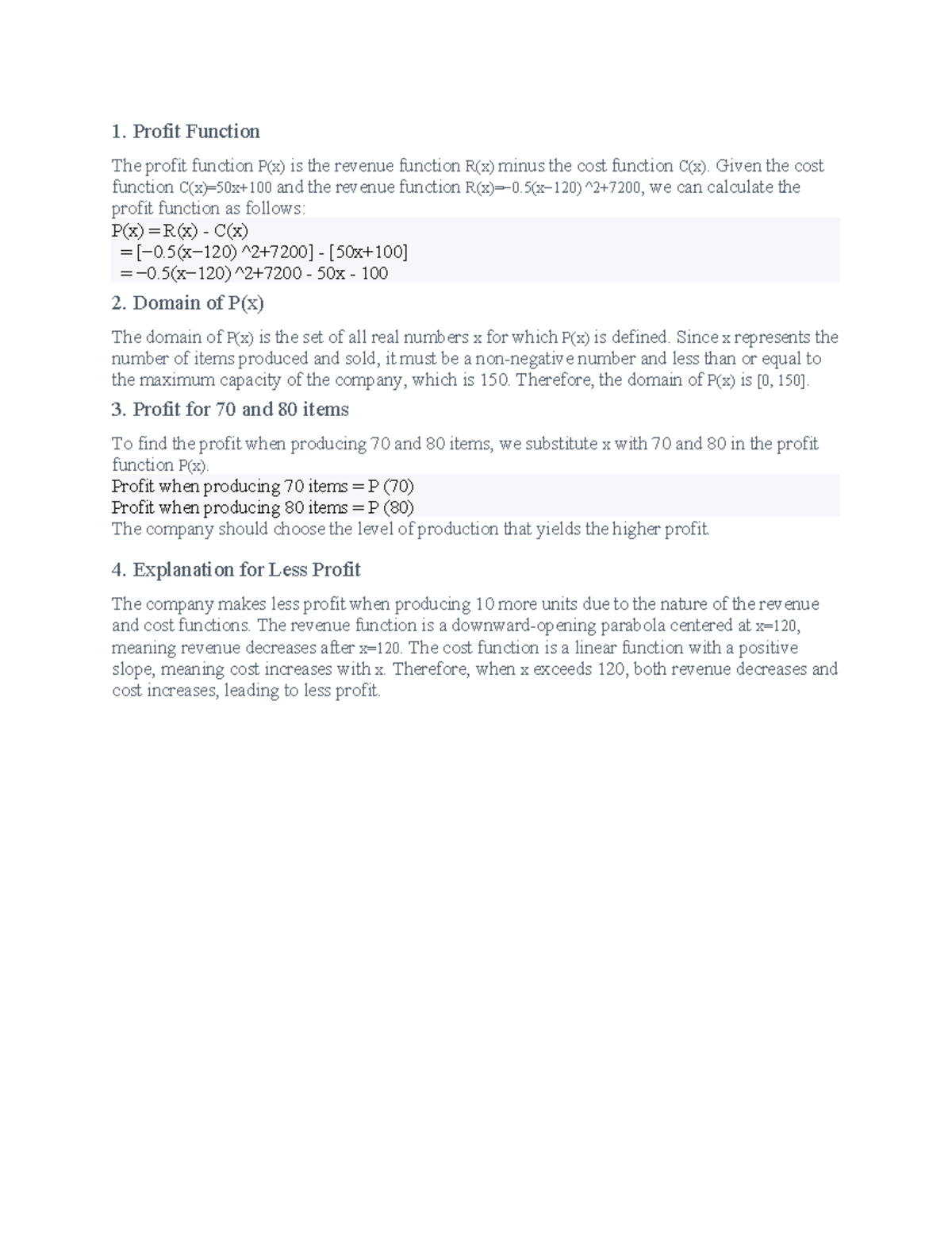 Math Homework: Understanding the Profit Function & Its Domain - Studocu