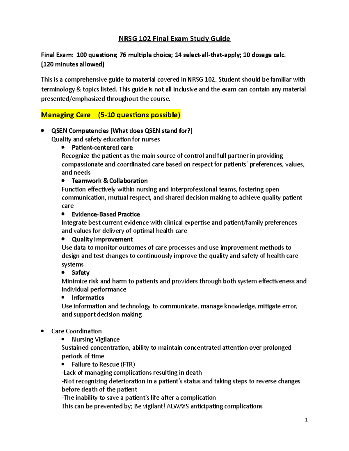 NRSG 102 Final Exam Comprehensive Study Guide for Success - Studocu