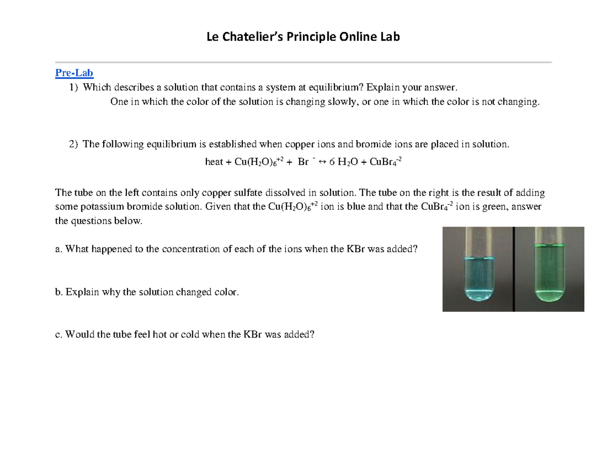 Lab - Le Chatelier’s Principle (Virtual) Analysis and Observations ...