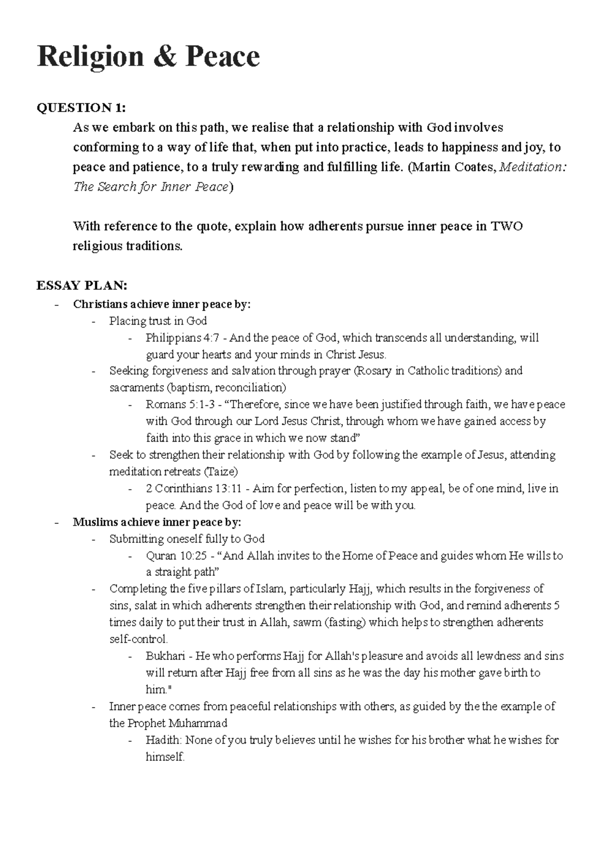 SOR 2 Section 4: Peace Practice Essay on Religion and Inner Peace - Studocu