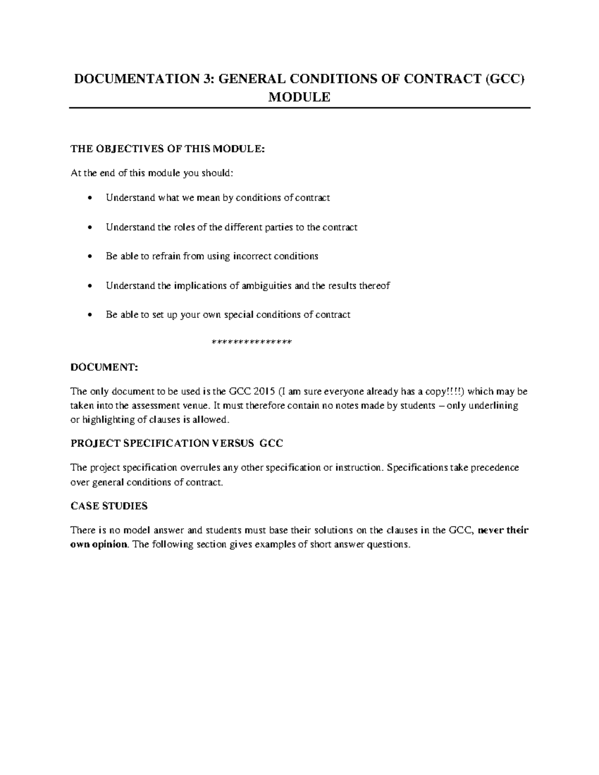 GCC 2015 Study Material: General Conditions of Contract Overview - Studocu