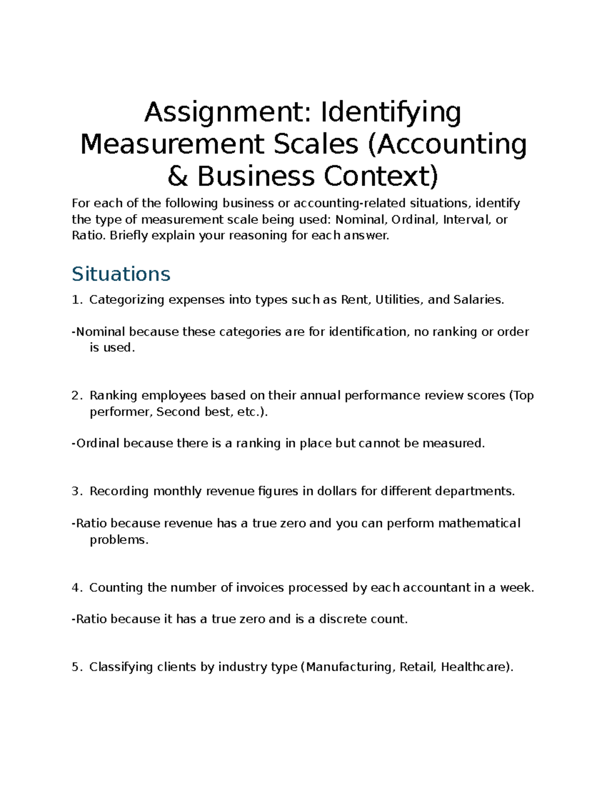 Assignment: Identifying Measurement Scales in Accounting Context - Studocu