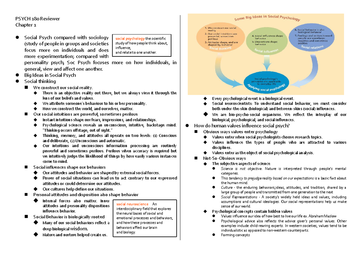 PSYCH 180 Social Psychology Chapter 1 Review and Key Concepts - Studocu