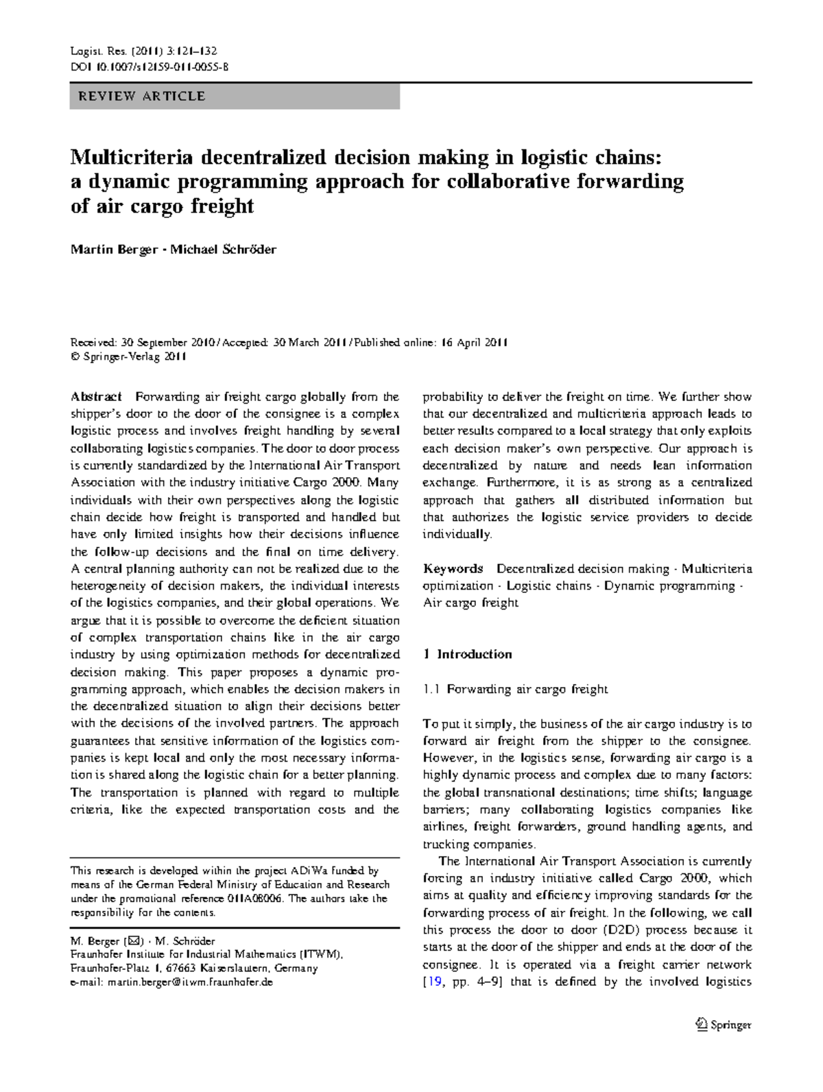 Multicriteria Decision Making in Logistics: A Dynamic Programming ...