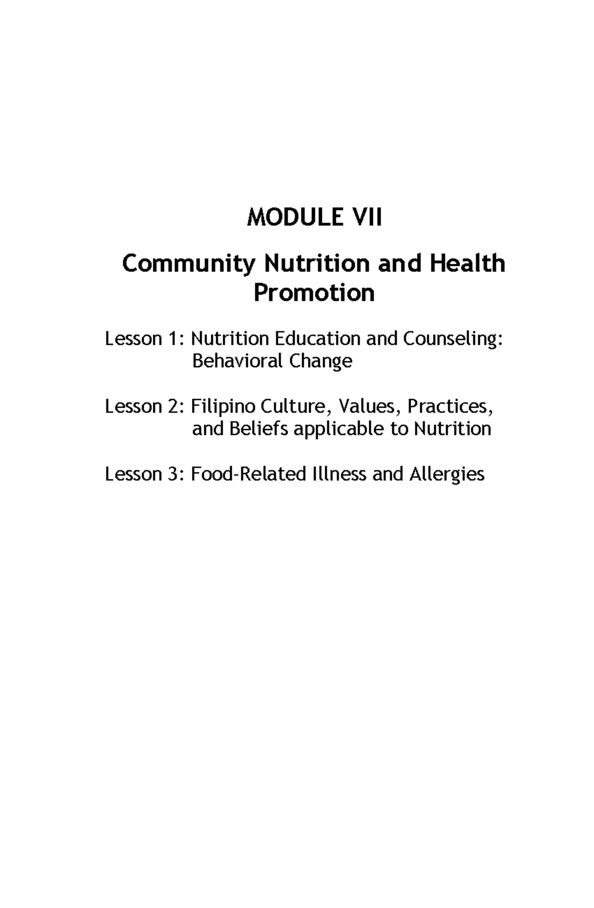 Module VI - Nutrition for Health, Fitness, and Illnesses (Lesson Notes ...
