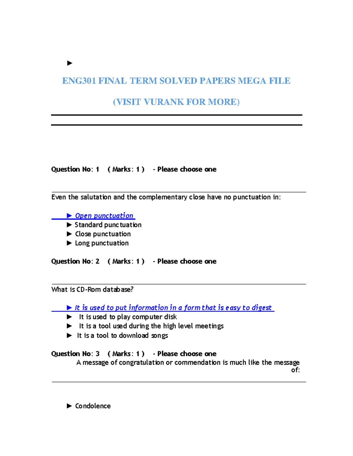 ENG301 Final Term Solved Papers Mega File for Business Communication ...
