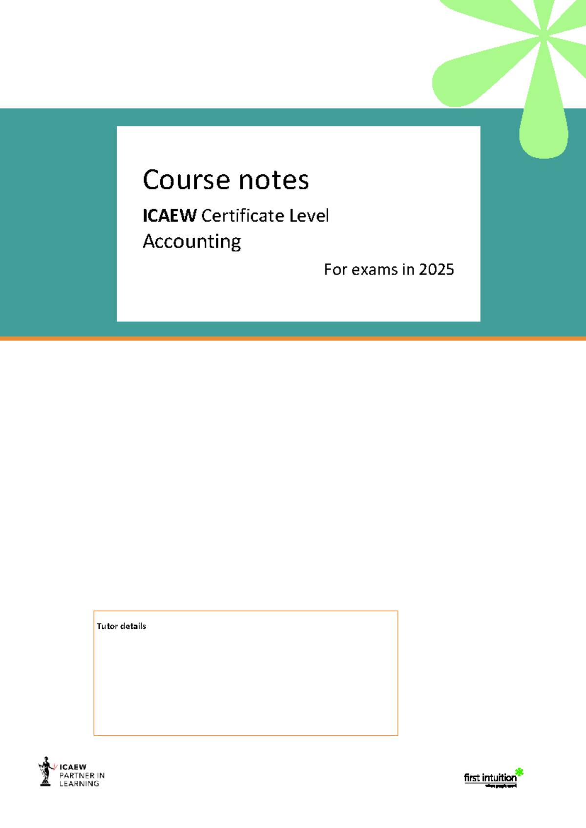 ICAEW Certificate Level Accounting Course Notes for 2025 Exams - Studocu