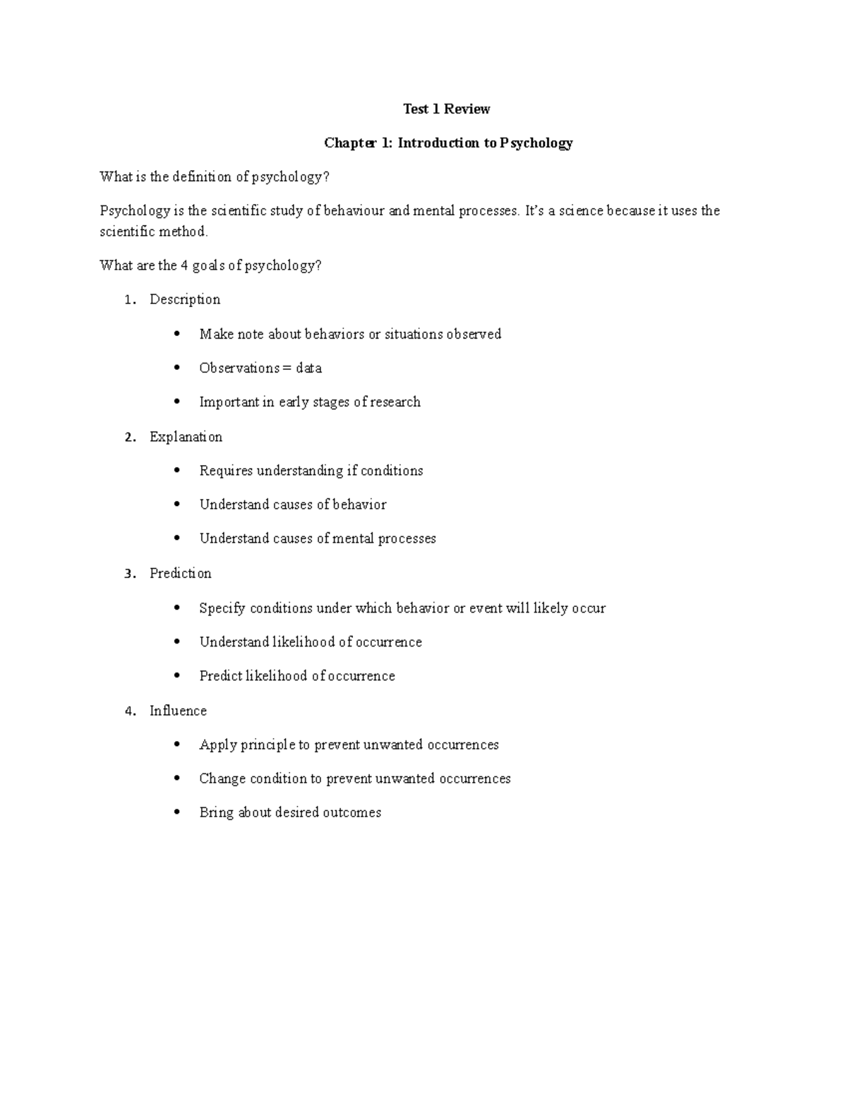 Test 1 review question W/ answers - Test 1 Review Chapter 1 ...