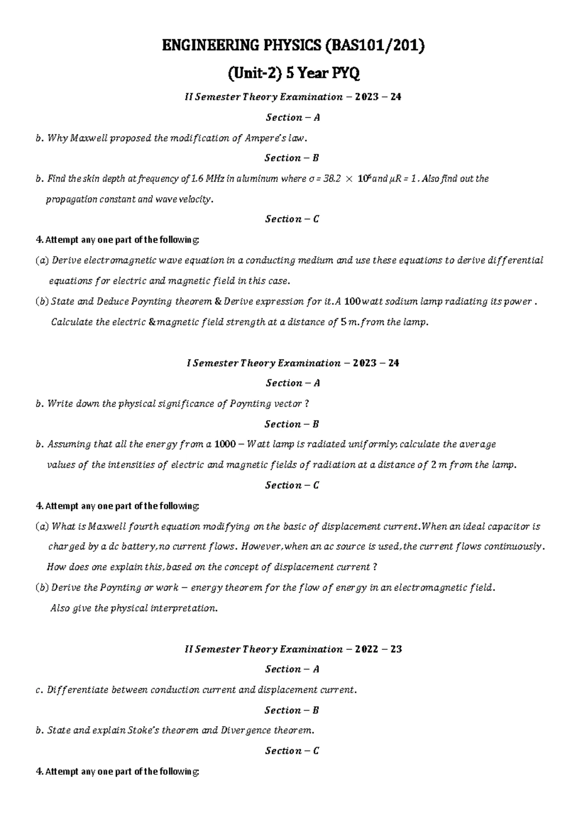 BAS201 BTECH SEM II Engineering Physics Theory Exam Notes - Studocu