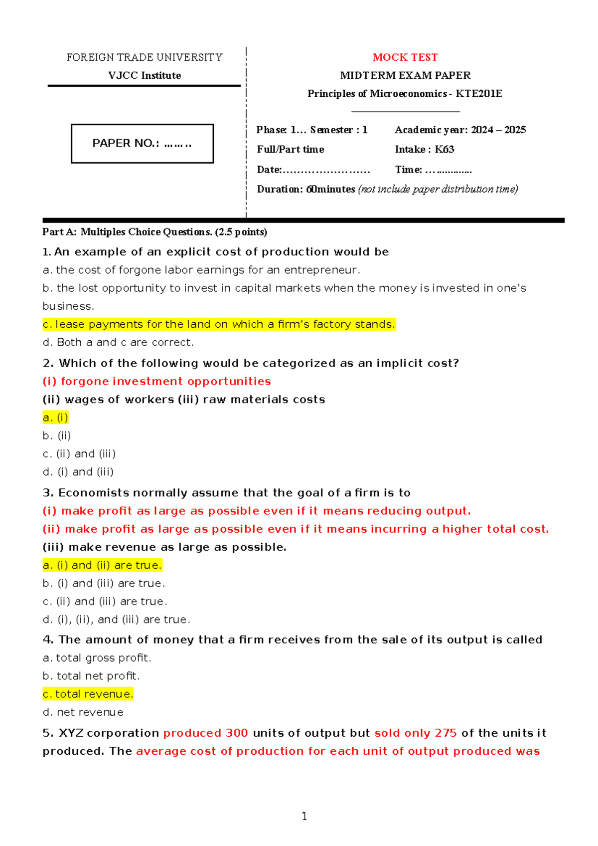 Mock Test for Microeconomics Midterm Exam - KTE201E - Studocu