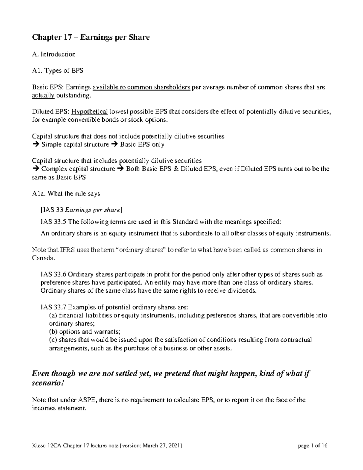 EPS - lesson - shareholders equity - Chapter 17 – Earnings per Share A ...
