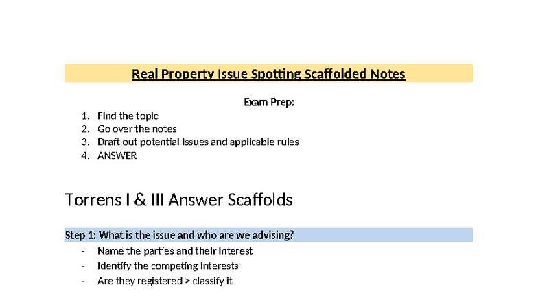 Real Property (LAW123) Exam Prep: Issue Spotting Scaffolded Notes - Studocu
