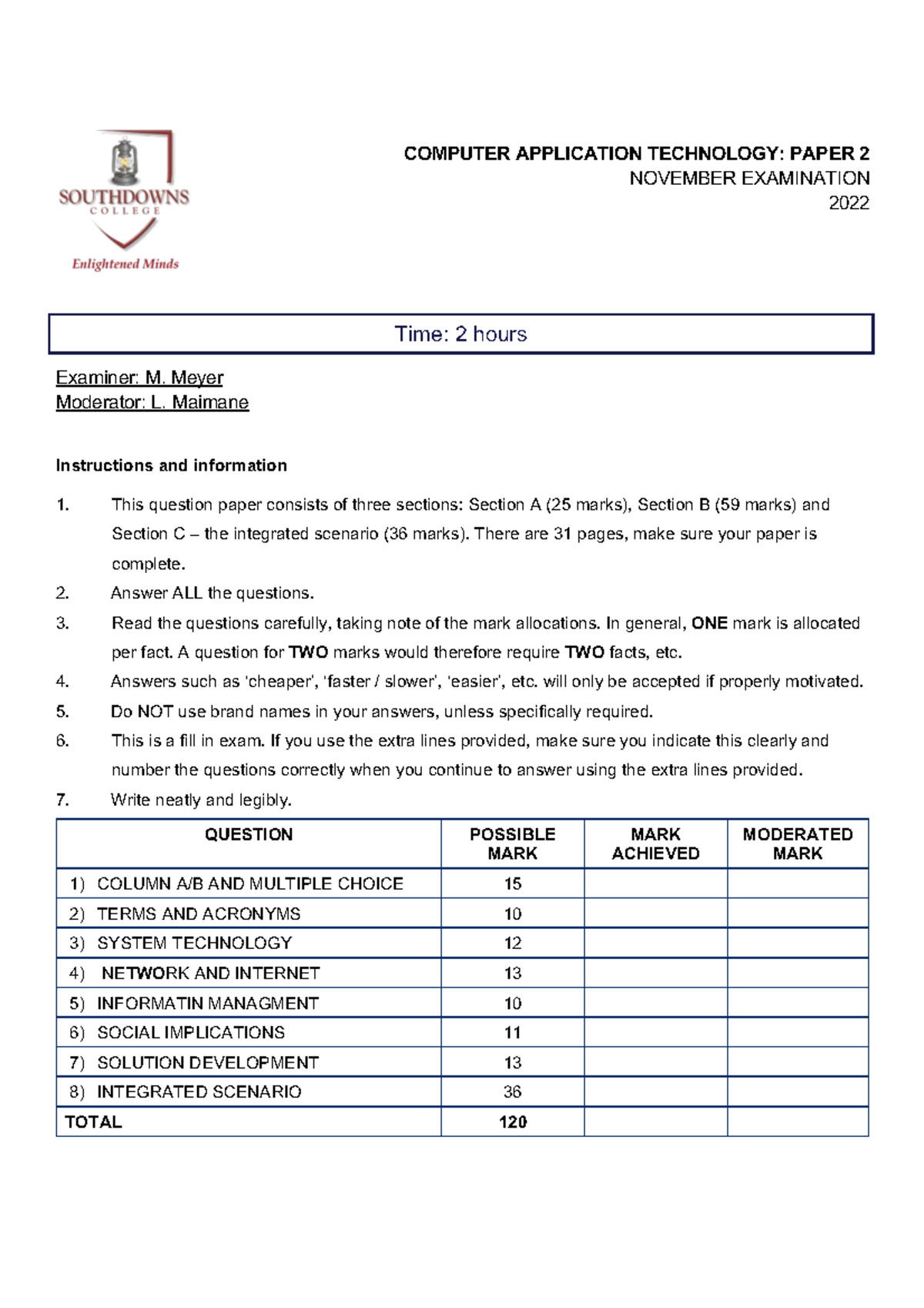 GR10 - Computer Application Technology: Paper 2 Nov Exam 2022 - Studocu