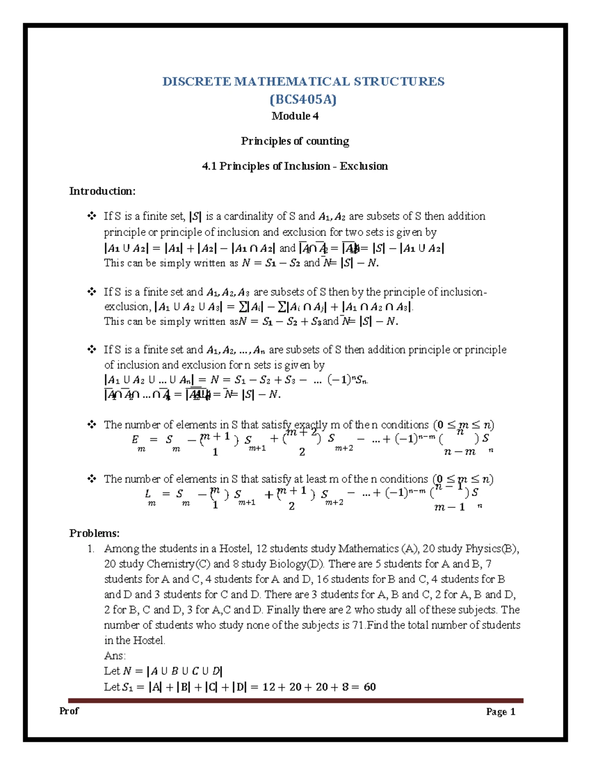 Mathematical Induction Concepts and Problems (BCS405A) - Studocu