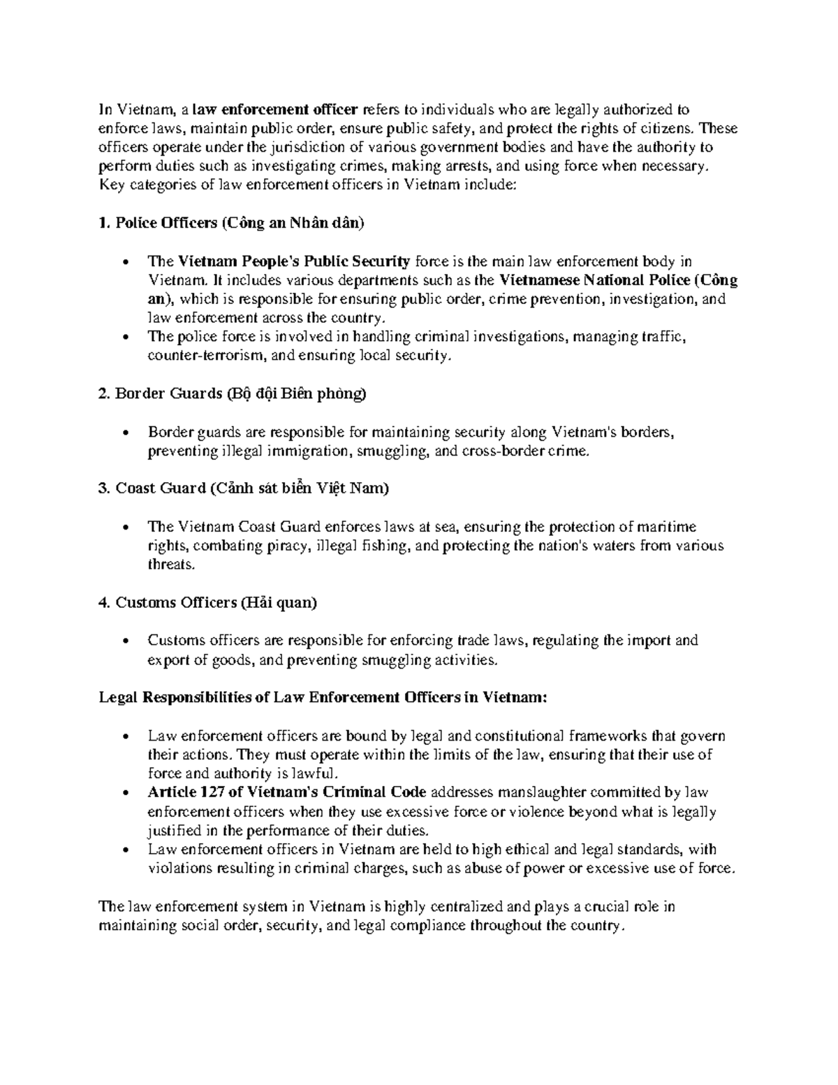 Case Study: Law Enforcement Accountability in Vietnam (Criminal 2 ...