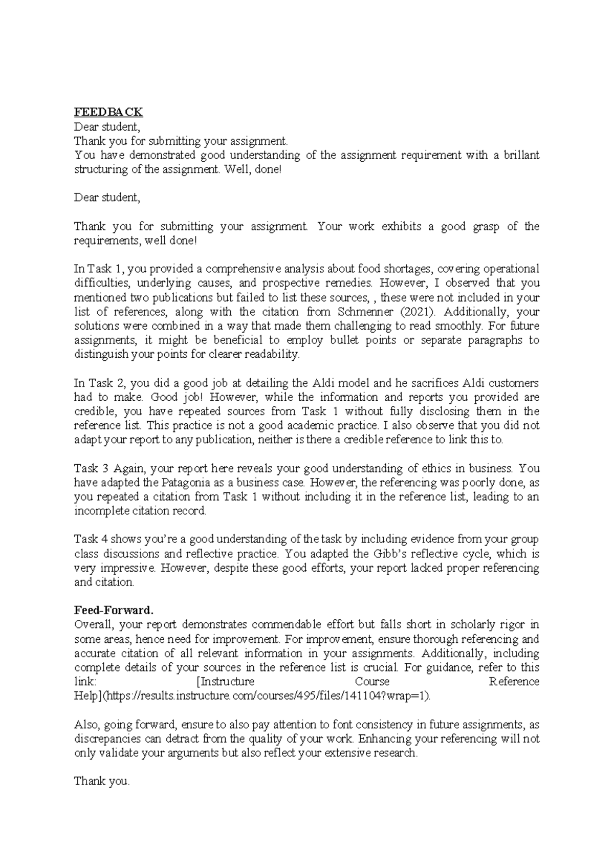 Feedback on Assignment: Areas for Improvement and Suggestions - Studocu
