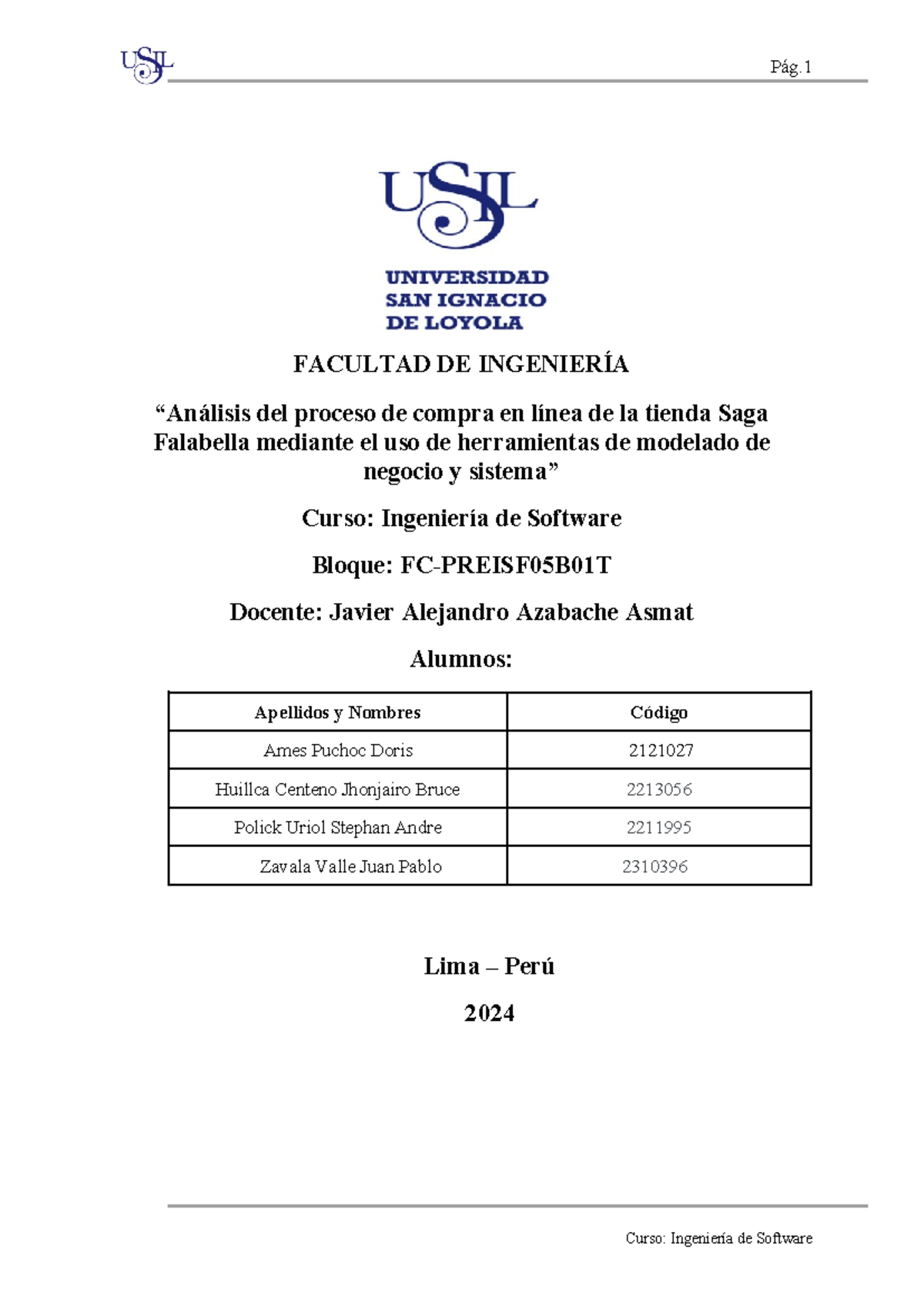 Avance 2 - Ing Software - fdgdf - FACULTAD DE INGENIERÍA “Análisis del ...
