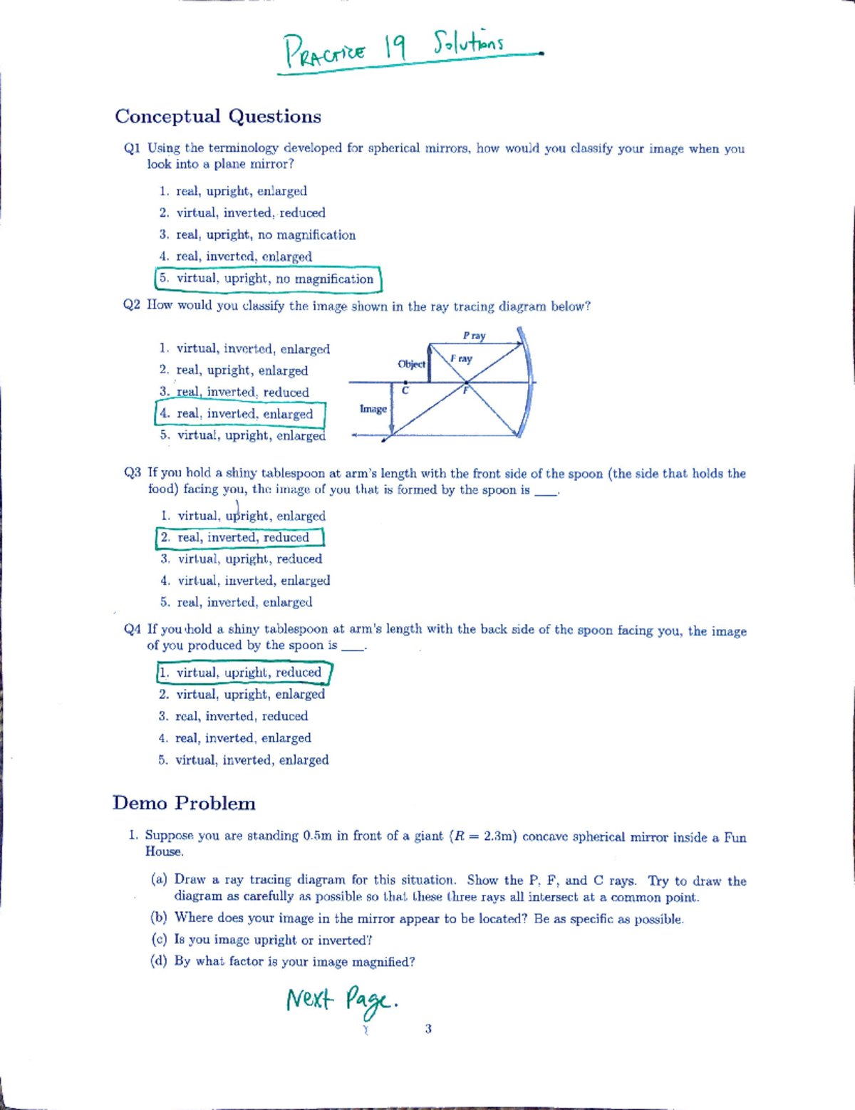Solutions for Practice 19: Spherical Mirrors Analysis - Studocu