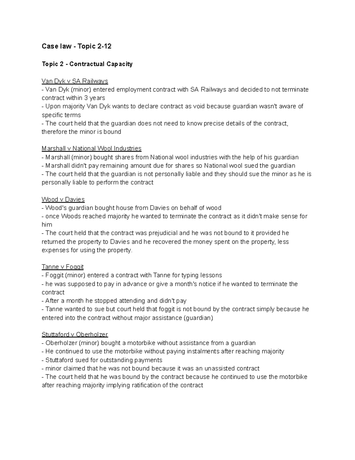 Case Law Summaries for CL: Topics 2-12 Overview and Analysis - Studocu