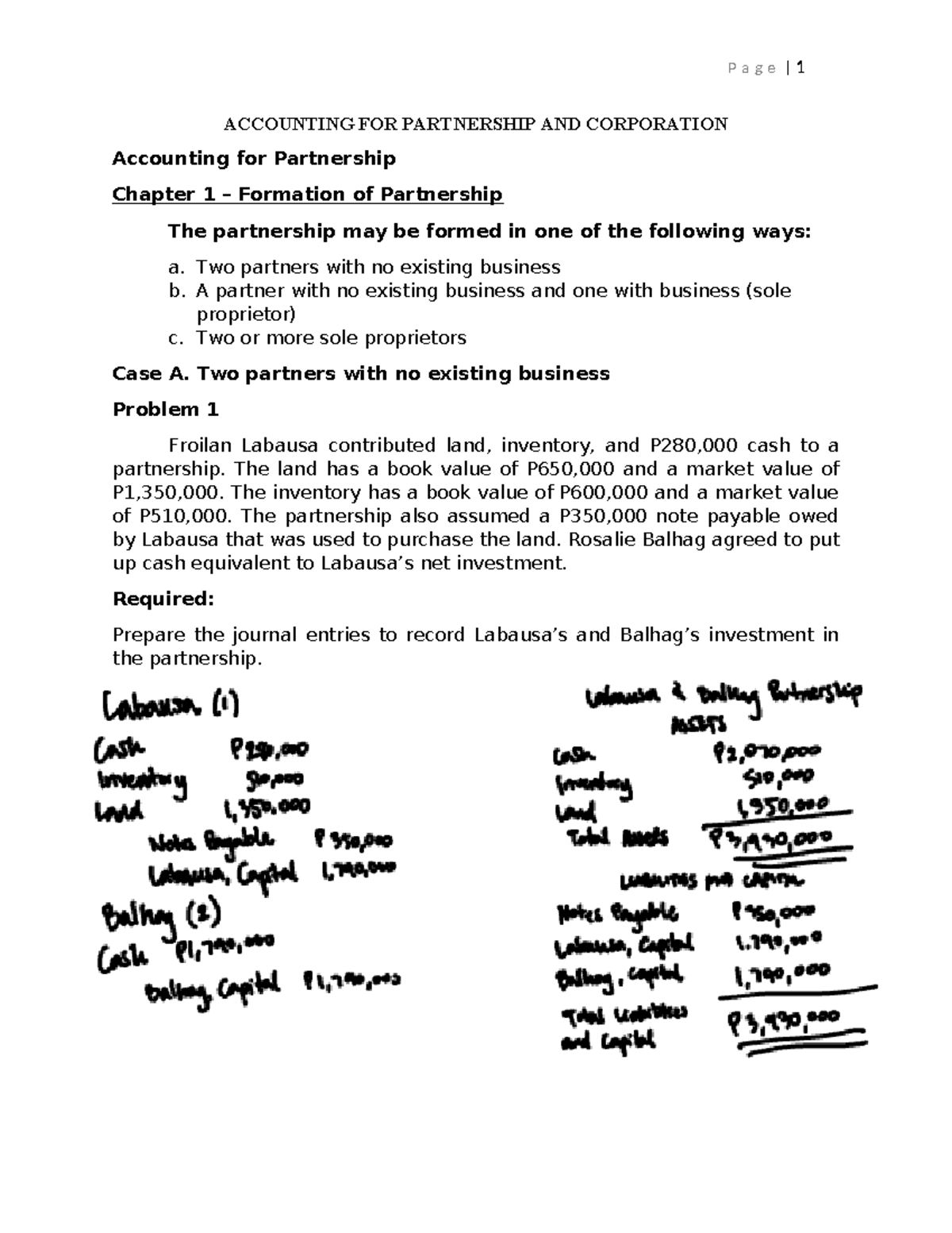 Partnership Formation Practice Problems (ACC 101) - Studocu