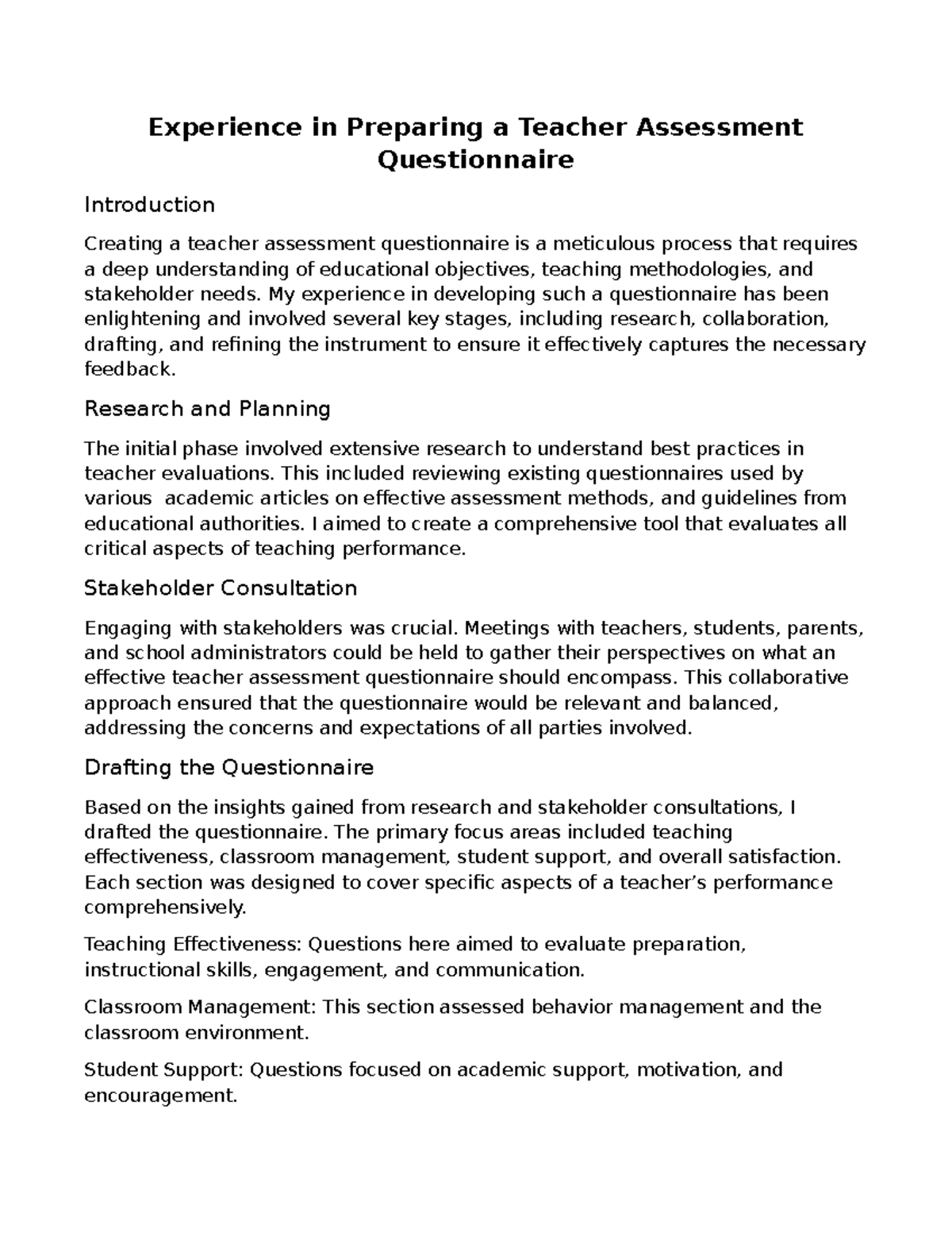 TAT report - Experience in Preparing a Teacher Assessment Questionnaire ...
