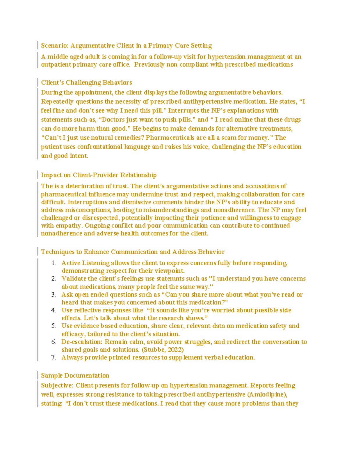 Argumentative Client Scenario in Primary Care: Week 4 Analysis - Studocu