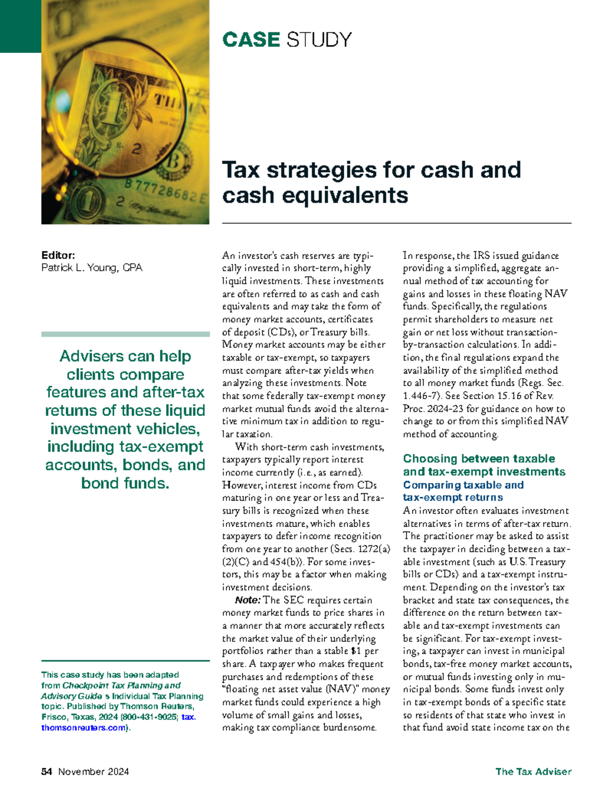 Tax Strategies for Cash Equivalents: A Case Study in Investment ...