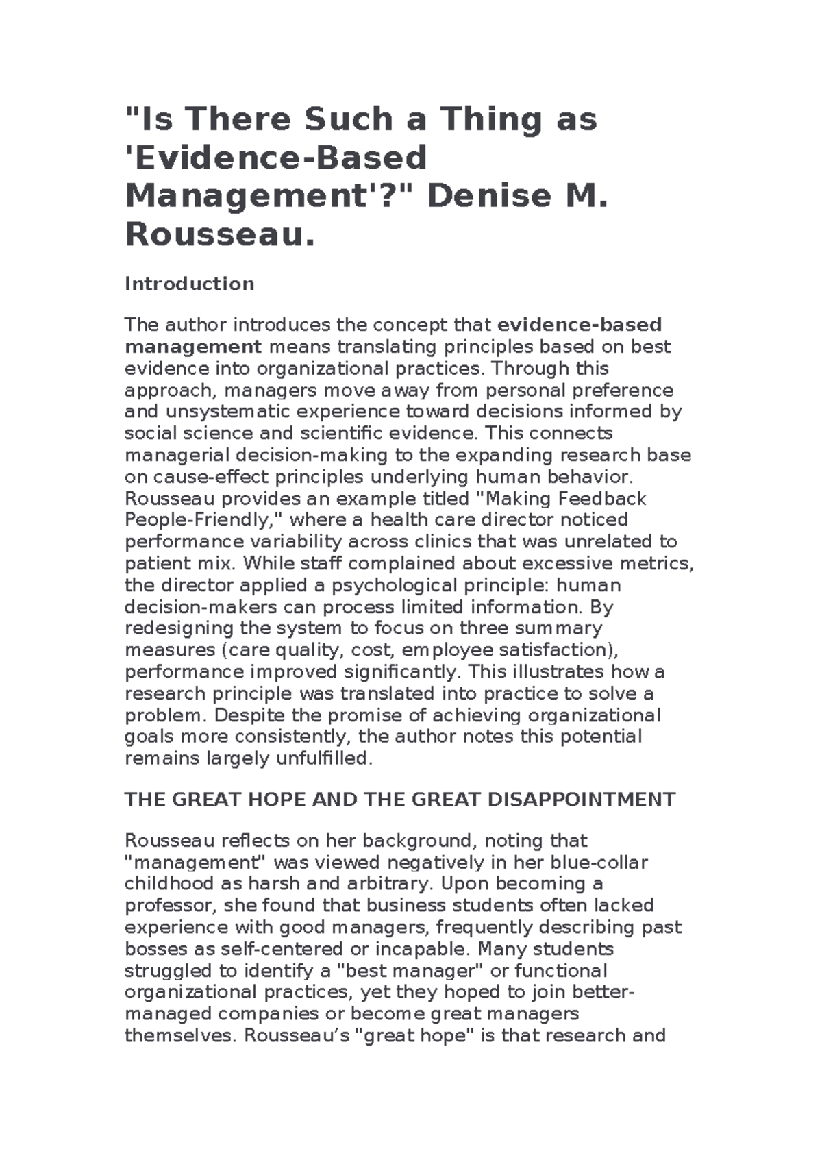 Is There Such a Thing as Evidence-Based Management? Insights from ...