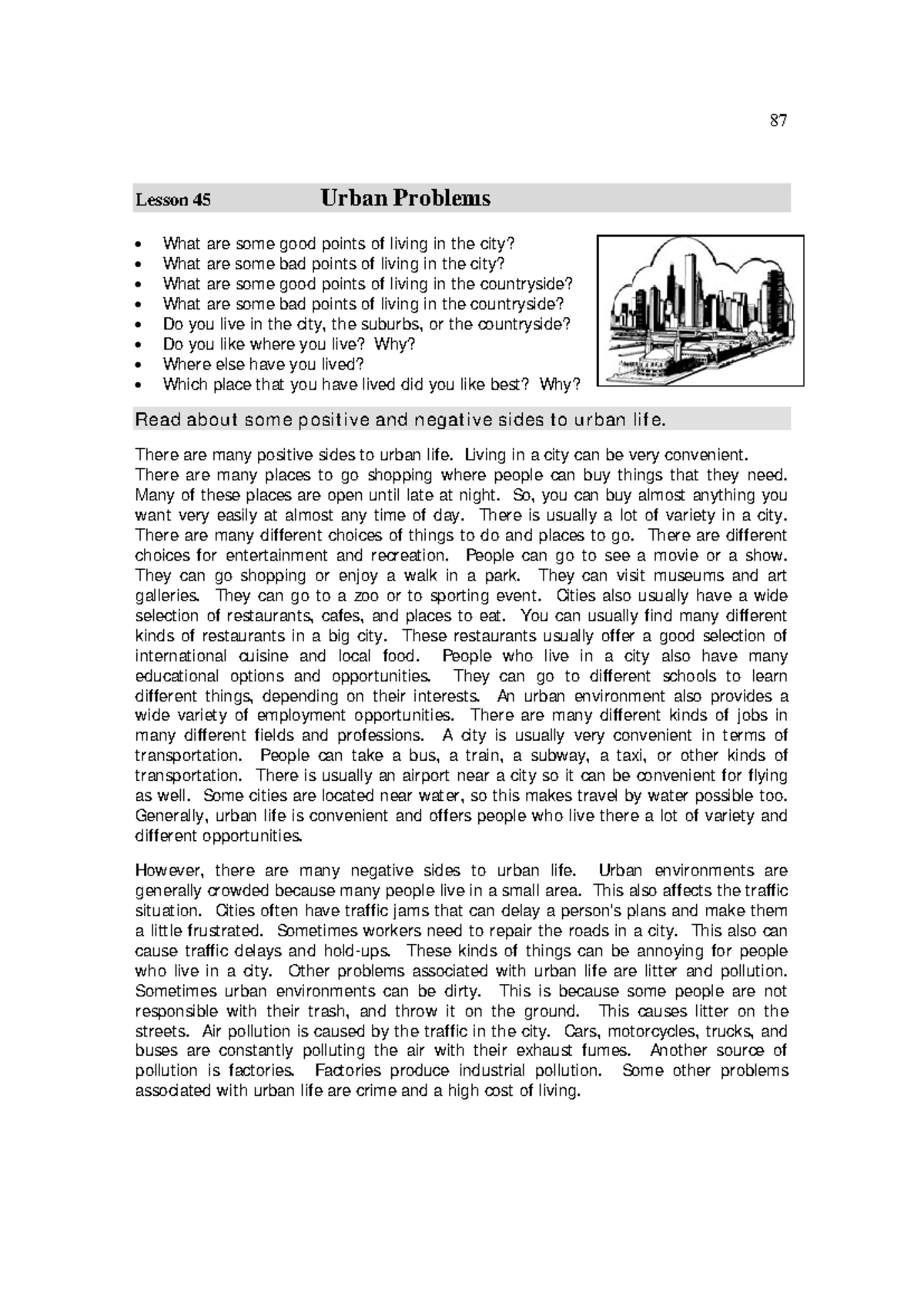 Urban problems reading comprehension tasks - English reading test - Studocu