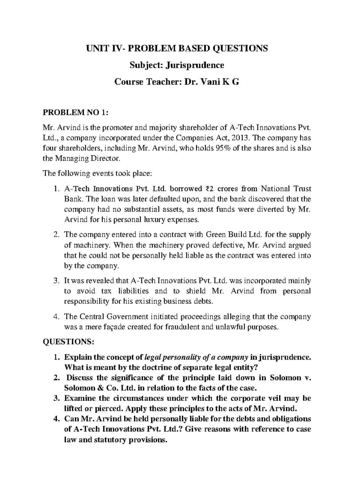 Problem-Based Questions in Jurisprudence - Unit 4 - Studocu