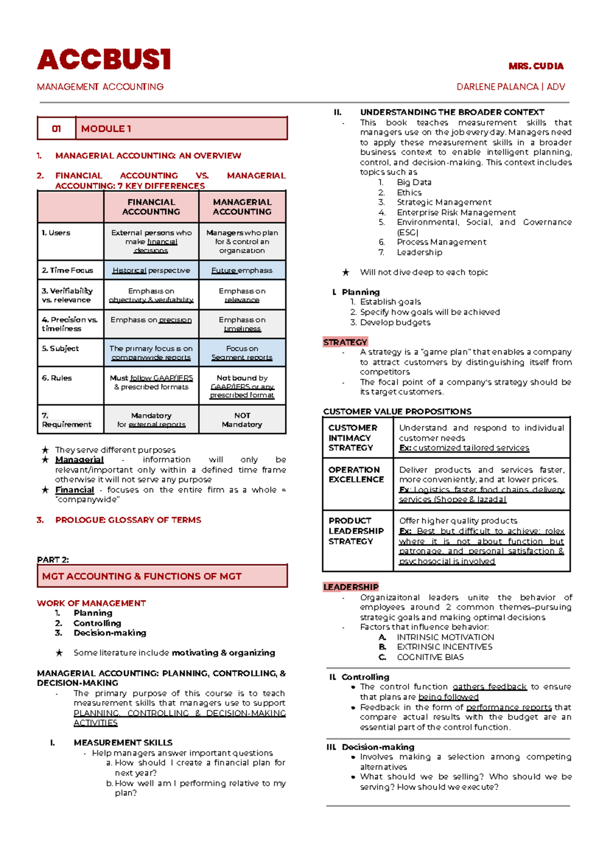 ACCBUS1 MANAGEMENT 01 MODULE 1 MANAGERIAL ACCOUNTING OVERVIEW - Studocu